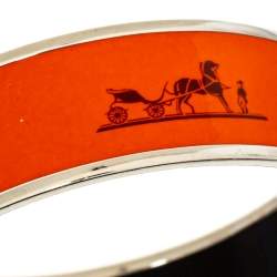 Hermès Orange Enamel Calèche Wide Bangle Bracelet