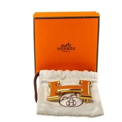 Pre Owned Hermès H Calandre Striée Gold Plated Belt Buckle