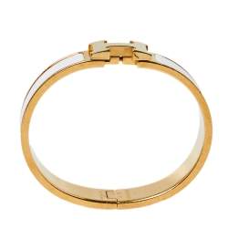 Pre Owned Hermès Clic H Craie Enamel Gold Plated Narrow Bracelet PM