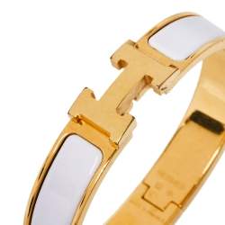 Pre Owned Hermès Clic H Craie Enamel Gold Plated Narrow Bracelet PM