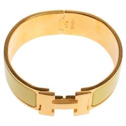 Pre Owned Hermes Clic Clac H Yellow Enamel Gold Plated Wide Bracelet PM