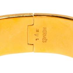 Pre Owned Hermes Clic Clac H Yellow Enamel Gold Plated Wide Bracelet PM