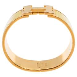 Pre Owned Hermes Clic Clac H Yellow Enamel Gold Plated Wide Bracelet PM