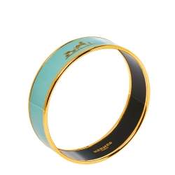 Hermès Sage Green Enamel Calèche Gold Plated Wide Bangle Bracelet