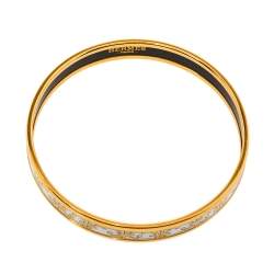 Pre Owned  Hermès Balcons du Guadalquivir White Enamel Gold Plated Narrow Bangle