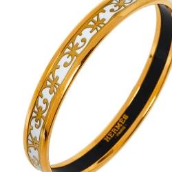 Pre Owned  Hermès Balcons du Guadalquivir White Enamel Gold Plated Narrow Bangle