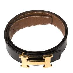 Pre Owned Hermes Noir/Gold Blue Swift and Togo Leather H Buckle Belt Size 85CM