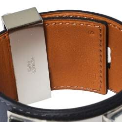 Pre Owned Hermes Collier De Chien Graphite Leather Palladium Plated Cuff Bracelet S