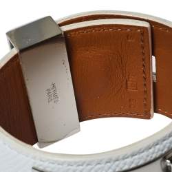 Pre Owned Hermes Collier De Chien Epsom Leather Palladium Plated Cuff Bracelet S