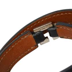 Pre Owned Hermes Rivale Double Tour Black Leather Palladium Hardware Bracelet S