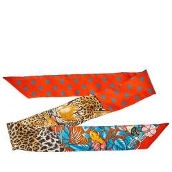 Pre Owned Hermès Red Jungle Love Print Silk Twilly