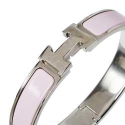 Pre Owned Hermès Clic H Rose Cassata Enamel Palladium Plated Narrow Bracelet PM