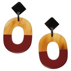 Pre Owned Hermes Isthme Lacquered Buffalo Horn Drop Earrings