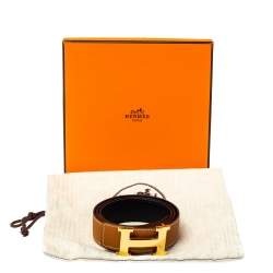 Pre Owned Hermes Gold/Black Togo and Swift Leather Constance Reversible Belt 95CM