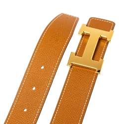 Pre Owned Hermes Gold/Black Togo and Swift Leather Constance Reversible Belt 95CM