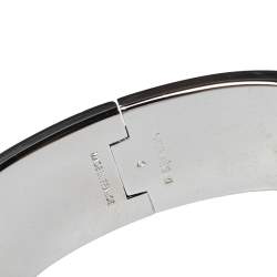 Pre Owned Hermès Clic Clac H Black Enamel Palladium Plated Wide Bracelet GM