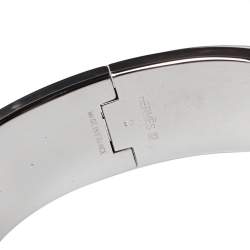 Pre Owned Hermès Clic Clac H Grey Enamel Palladium Plated Wide Bracelet GM