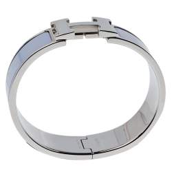 Pre Owned Hermès Clic Clac H Grey Enamel Palladium Plated Wide Bracelet GM
