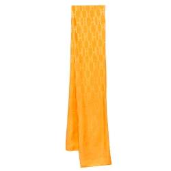 Pre Owned Hermes Orange Faconnee Grand H Jacquard Silk & Wool Scarf