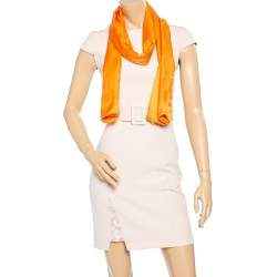 HERMES Silk Wool Faconnee Grand H Scarf Orange Vif 428660