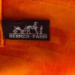 Pre Owned Hermes Orange Faconnee Grand H Jacquard Silk & Wool Scarf