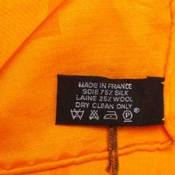 Pre Owned Hermes Orange Faconnee Grand H Jacquard Silk & Wool Scarf