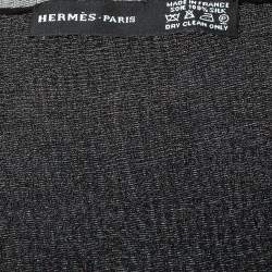 Pre Owned Hermes Black Hologram Motif Silk Chiffon Stole