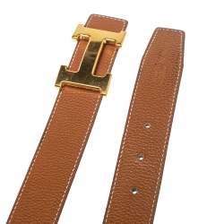 Pre Owned Hermes Gold/Noir Togo and Swift Leather Constance Reversible Belt 85CM