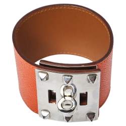 Pre Owned Hermès Orange Leather Extreme Kelly Bracelet S