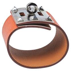 Pre Owned Hermès Orange Leather Extreme Kelly Bracelet S