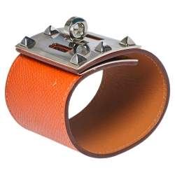 Pre Owned Hermès Orange Leather Extreme Kelly Bracelet S