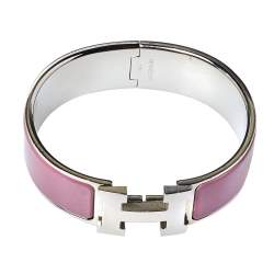 Pre Owned Hermes Clic Clac H Lilac Enamel Palladium Plated Bracelet