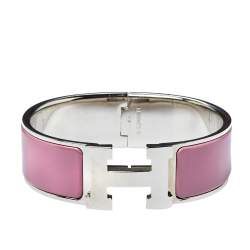 Pre Owned Hermes Clic Clac H Lilac Enamel Palladium Plated Bracelet