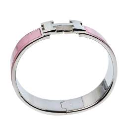 Pre Owned Hermes Clic Clac H Lilac Enamel Palladium Plated Bracelet