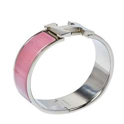 Pre Owned Hermes Clic Clac H Lilac Enamel Palladium Plated Bracelet