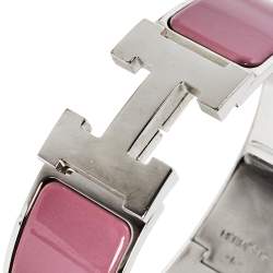 Pre Owned Hermes Clic Clac H Lilac Enamel Palladium Plated Bracelet