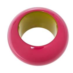 Pre Owned Hermès Fuchsia Pink & Lime Green Dune Bois Laqué Wide Bangle Bracelet S