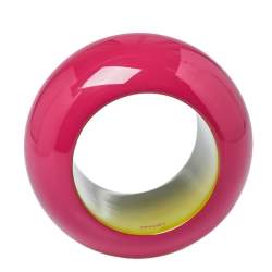 Pre Owned Hermès Fuchsia Pink & Lime Green Dune Bois Laqué Wide Bangle Bracelet S