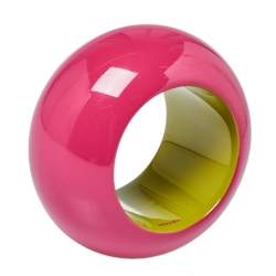 Pre Owned Hermès Fuchsia Pink & Lime Green Dune Bois Laqué Wide Bangle Bracelet S