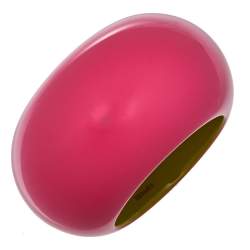 Pre Owned Hermès Fuchsia Pink & Lime Green Dune Bois Laqué Wide Bangle Bracelet S