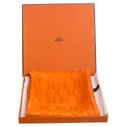 Pre Owned Hermes Orange Grand H Faconnee Jacquard Silk Blend Scarf