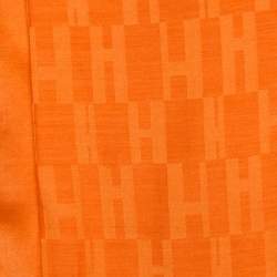 Pre Owned Hermes Orange Grand H Faconnee Jacquard Silk Blend Scarf