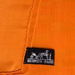 Pre Owned Hermes Orange Grand H Faconnee Jacquard Silk Blend Scarf