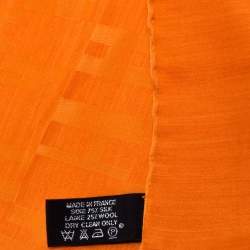 Pre Owned Hermes Orange Grand H Faconnee Jacquard Silk Blend Scarf