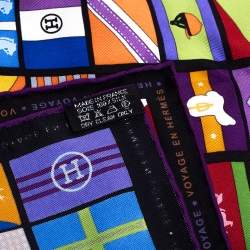 Hermes Multicolor en Voyage Printed Silk Square Scarf