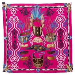 Pre Owned Hermes Pink Le Regard de L'Arctique Silk Square Scarf