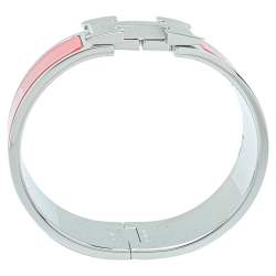 Pre Owned Hermès Clic Clac H Red Enamel Palladium Plated Wide Bracelet PM 