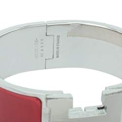 Pre Owned Hermès Clic Clac H Red Enamel Palladium Plated Wide Bracelet PM 