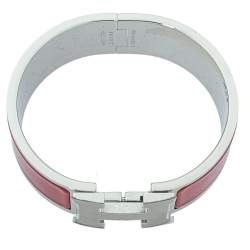 Pre Owned Hermès Clic Clac H Red Enamel Palladium Plated Wide Bracelet PM 