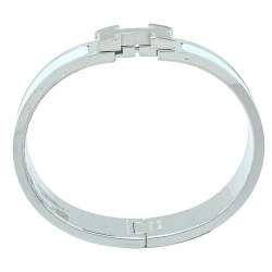 Pre Owned Hermès Clic H Sea Green Enamel Palladium Plated Narrow Bracelet PM